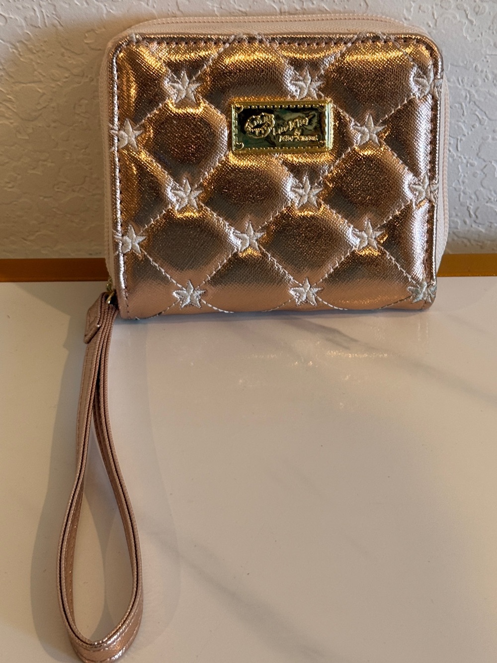 Betsey Johnson Rose Gold Quilted Wristlet